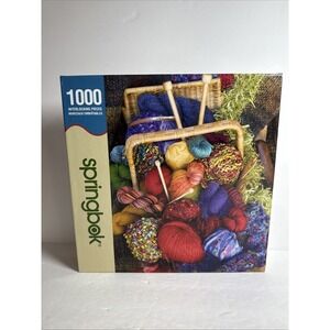 Springbok 1000 Piece Jigsaw Puzzle 24x30" 2008 "Knitters Delight" Basket of Yarn